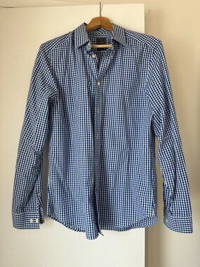 Gap Non-Iron Slim Fit Blue White Gingham Dress Shirt Men's Small